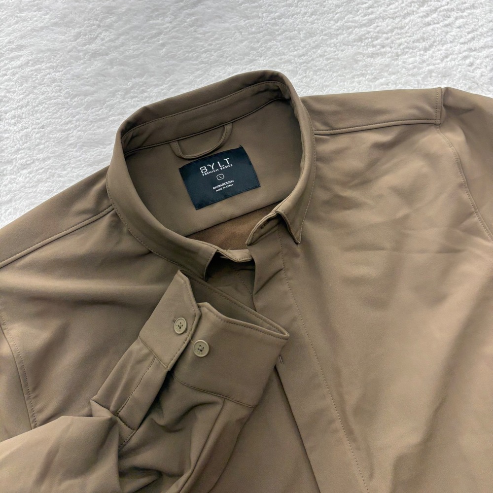 BYLT Premium Basics Mens Brown Long Sleeve Button Down Tech Shirt Size L